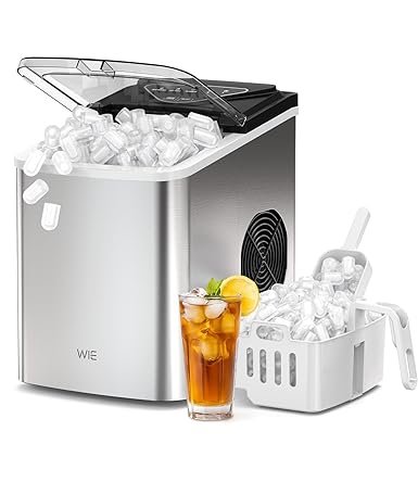 WIE Machine à glaçons 15 kg – 9 glaçons en 6 min, poignée portable, argent, pour maison/cuisine/bureau/camping-car