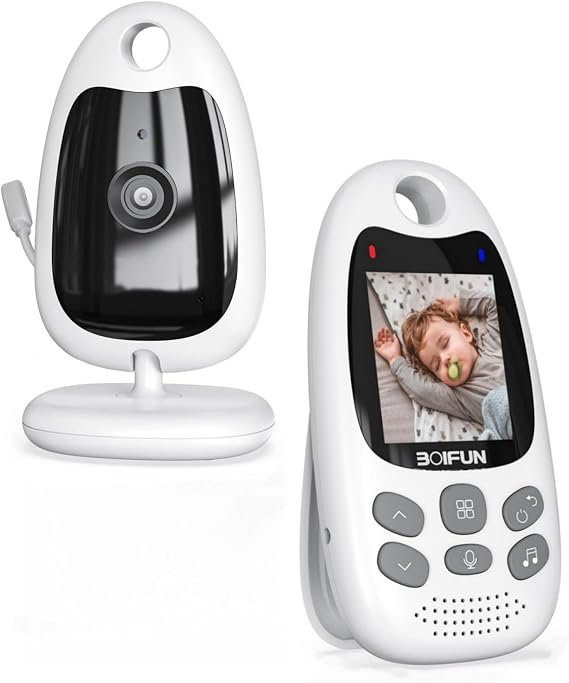 Boifun Babyphone vidéo avec caméra – Écran 2 pouces 720p sans Wi-Fi, vision nocturne, audio bidirectionnel, VOX, détection son/température, berceuses