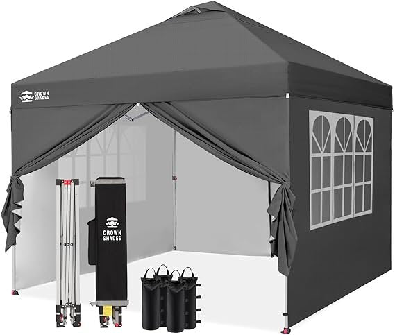 CROWN SHADES Tonnelle pliante 3 × 3 m – Tente pop-up étanche et résistante à l’hiver, UV 50+, 3 hauteurs, 4 parois, grise