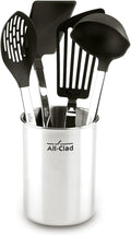 All-Clad Set de 4 ustensiles de cuisine à têtes nylon – Acier inoxydable, pot de rangement inclus, argent