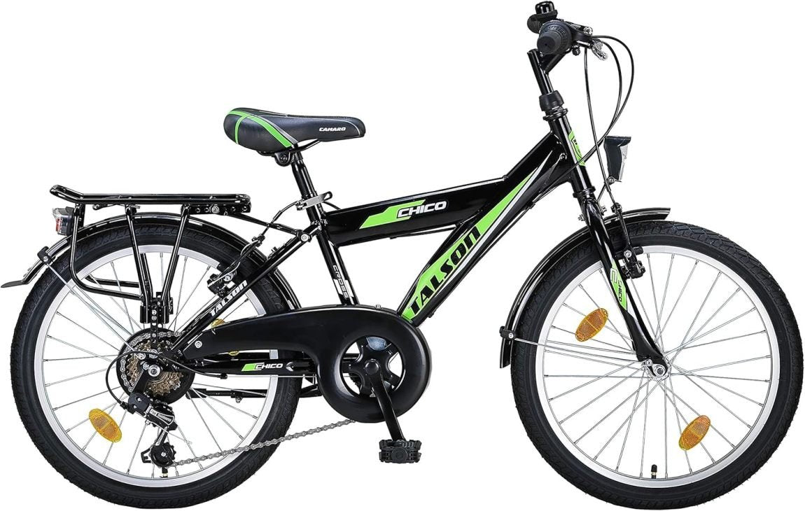 Talson Vélo enfant 20″ – 6 vitesses, éclairage conforme StVZO, noir/vert