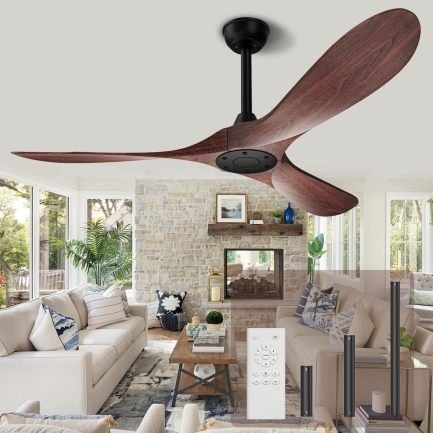 Biukis Ventilateur de plafond 152 cm avec télécommande – 6 vitesses, moteur DC réversible, intérieur/extérieur, finition noyer