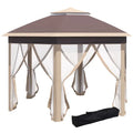 Outsunny Pavillon 4x4 m hexagonal avec double toit, Beige