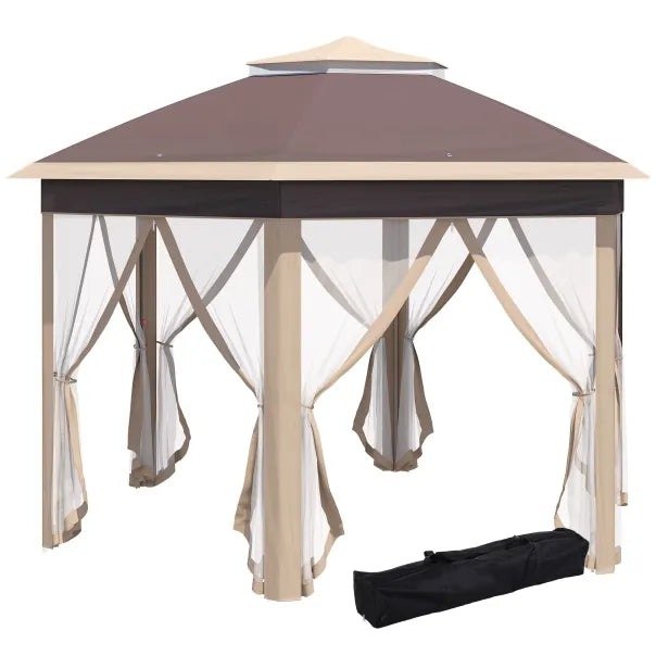 Outsunny Pavillon 4x4 m hexagonal avec double toit, Beige