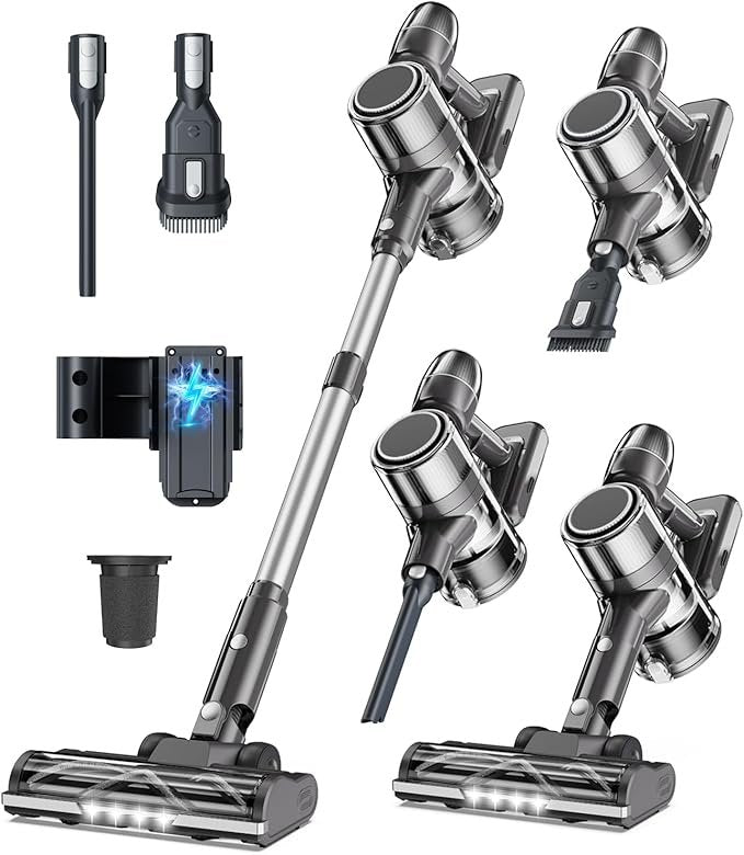 Aspirateur balai sans fil avec station de charge – Pour poils d’animaux, sols durs et moquettes