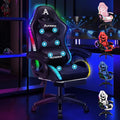 ALFORDSON Chaise gaming Racing ergonomique RGB LED – Massage, repose-pieds, dossier 90-150°, charge 180 kg, noire