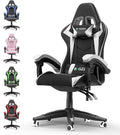 bigzzia Chaise gaming ergonomique – Coussin lombaire, appuie-tête, hauteur réglable, pour adultes, noir/blanc