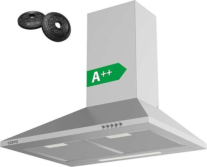 CIARRA Hotte murale 60 cm inclinée – Classe énergétique A++, recyclage et évacuation