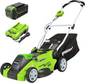Greenworks Tondeuse sans fil 40 V 16 pouces – Modèle poussé avec batterie 4,0 Ah, démarrage par bouton, autonomie jusqu’à 1/3 acre