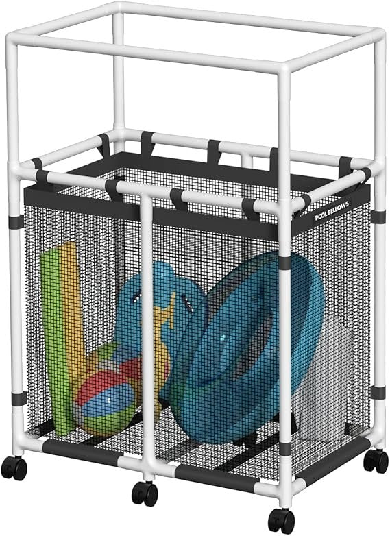 Panier de rangement de piscine en plastique – Organisateur pour frites, jouets, serviettes et accessoires, design en maille, style Basic & Pro