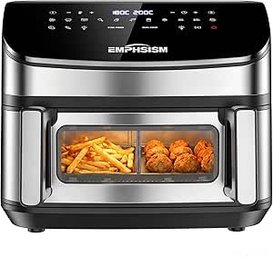 Friteuse à air Dual Zone 12 L 2600 W – Friteuse à air XXL avec 2 compartiments, fonction 13-en-1, chaleur tournante haut et bas, fenêtre de visualisation & éclairage, utilisation flexible 1 ou 2 zones