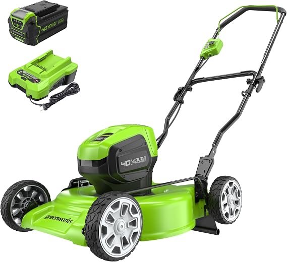 Greenworks Tondeuse sans fil 40 V 19 pouces – Modèle poussé à moteur sans balais avec batterie 4,0 Ah et chargeur
