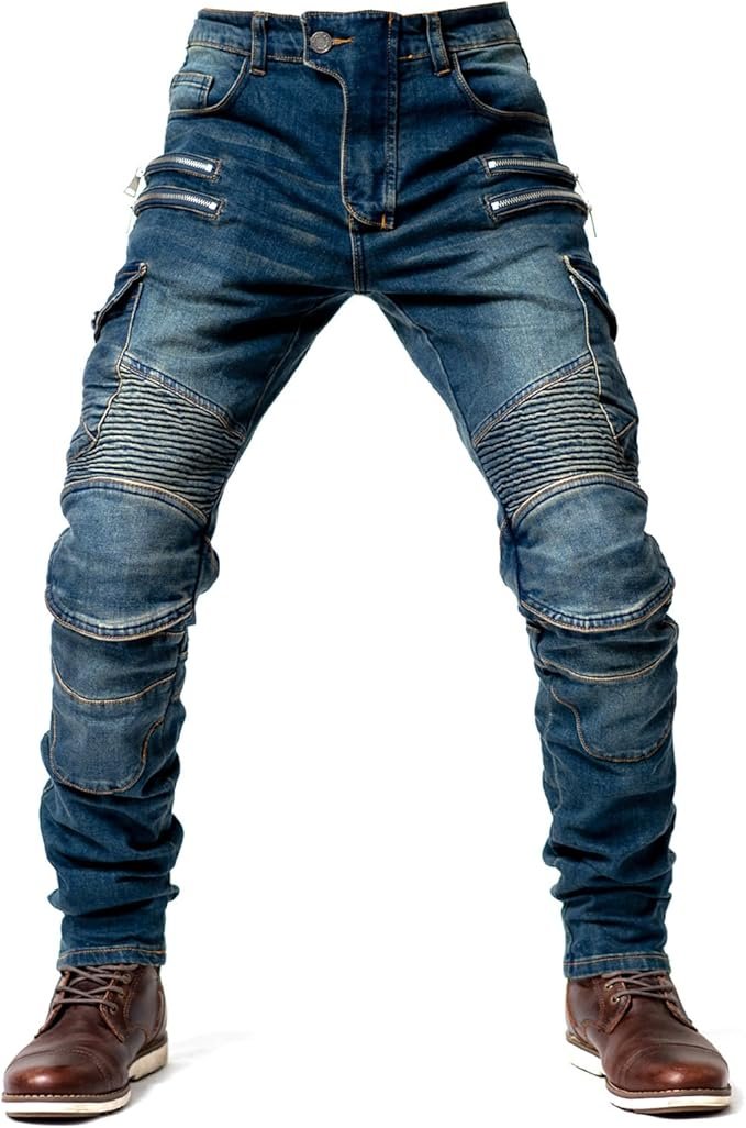 Jean moto homme à jambe droite – Résistant aux chutes, protections renforcées 4 zones, style racing biker
