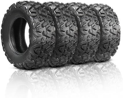 TUFFIOM Lot de 4 pneus tout-terrain ATV/UTV – 25×8-12 avant et 25×10-12 arrière – Description du produit