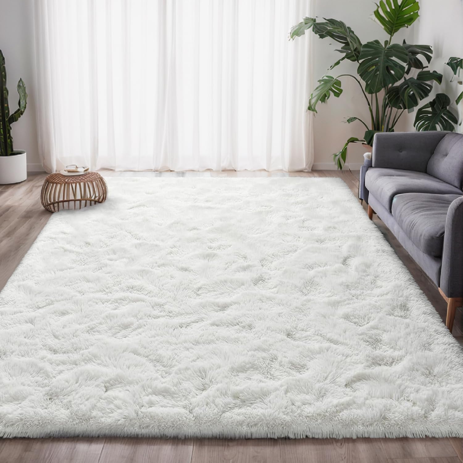 Tapis moelleux blanc pour salon et chambre – 160 x 230 cm, doux et antidérapant