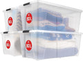 Iris Ohyama Lot de 4 boîtes de rangement 80 L – Grandes boîtes en plastique transparent avec couvercle, clips et poignées (TB-84D)