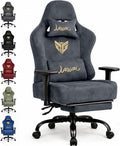 Chaise gaming ergonomique en tissu effet suédine – Accoudoirs 3D, dossier réglable, repose-pieds, charge 220 kg, grise