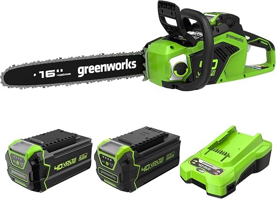 Greenworks GD40CS18 Tronçonneuse sans fil 40 V, guide 40 cm – Moteur sans balais, 20 m/s, batterie rapide 5 Ah, chargeur et batterie supplémentaire 4 Ah inclus