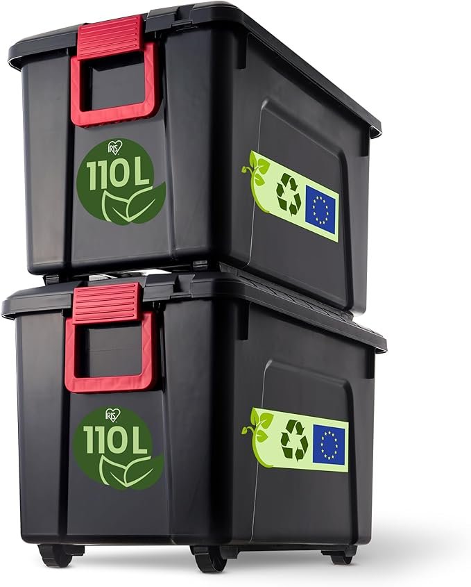 Iris Ohyama SIA-60 Power Box Lot de 3 boîtes de rangement – Plastique, couvercle, clips et poignées