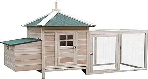 PawHut Poulailler en bois 195 cm – Avec pondoir, enclos, rampe et tiroir de nettoyage amovible