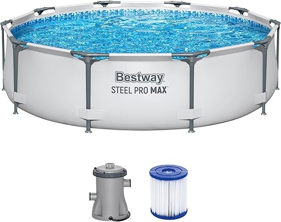 Bestway Steel Pro Max Piscine tubulaire ronde avec pompe filtrante Ø 305 × 76 cm, gris clair