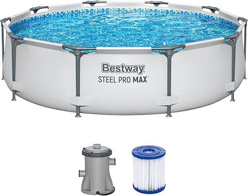 Bestway Steel Pro Max Piscine tubulaire ronde avec pompe filtrante Ø 305 × 76 cm, gris clair