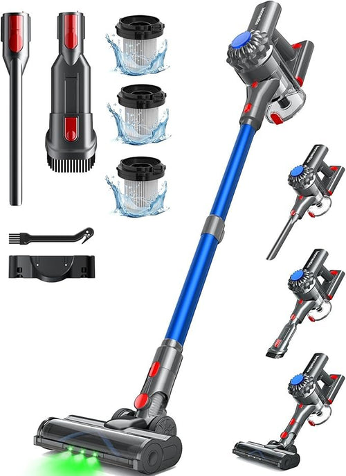 Aspirateur balai sans fil 450 W – Aspiration 40 kPa, autonomie 50 min, brosse de sol avec LED verte, bleu