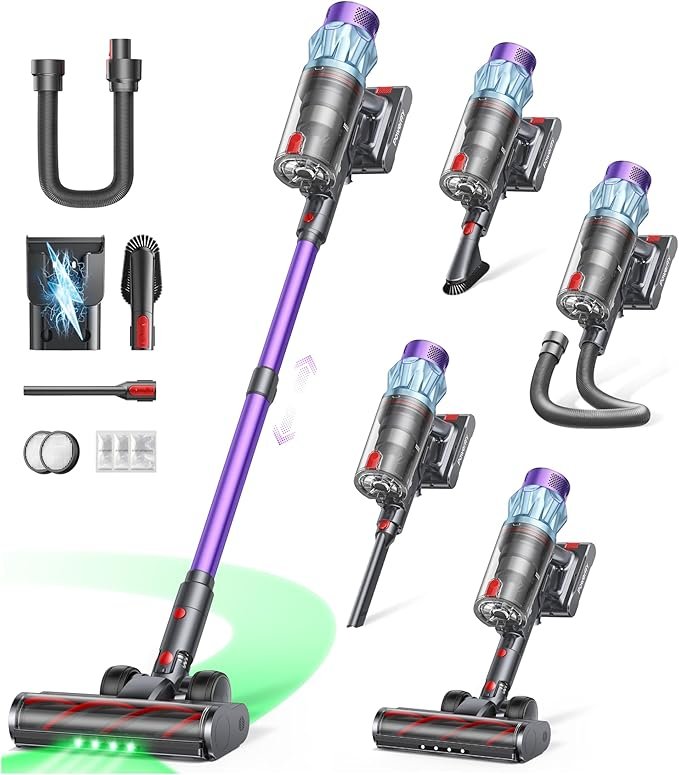Aspirateur balai sans fil 600 W – Aspiration 50 kPa, autonomie 65 min, station de charge murale, bac 1,5 L, brosse anti-emmêlement