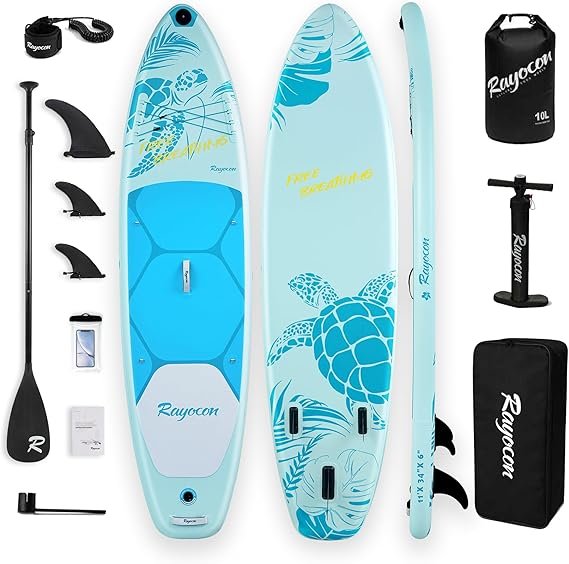 Stand Up Paddle gonflable 11' × 34 pouces – Extra-large, ultra-stable, jusqu’à 205 kg, pompe et pagaie en fibre de verre incluses