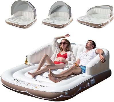 LIFEZEAL Lounge gonflable avec pare-soleil amovible – 180 × 180 × 160 cm, îlot flottant / canapé gonflable pour adultes, charge max. 200 kg
