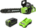 Greenworks GD40CS15 Tronçonneuse sans fil 40 V – Guide 35 cm, moteur sans balais, 12 m/s, batterie 5 Ah et chargeur 2 A inclus