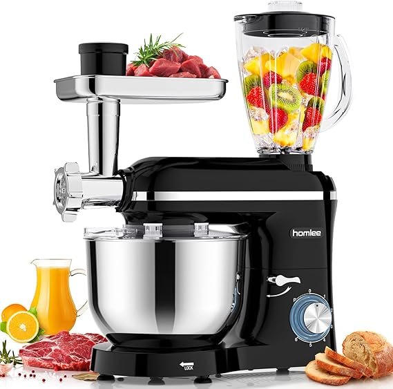 Homlee Robot de cuisine 3-en-1 2000 W – Hachoir à viande, blender, coupe-légumes, bol mélangeur 5,5 L