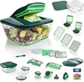 Genius Nicer Dicer Chef Coupe-légumes multifonction 34-en-1 – Mandoline, râpe à légumes professionnelle avec bol en verre, coupe-tomates, pour tranches, bâtonnets, lamelles, spirales & julienne