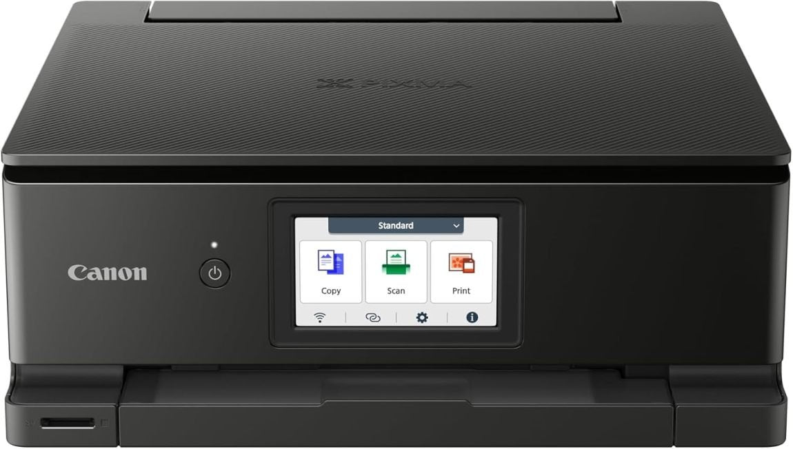 Canon PIXMA TS8750 Imprimante multifonction 3-en-1 – Jet d’encre A4, impression/copie/scan, écran tactile 10,8 cm, Wi-Fi, recto verso, 2 bacs de 100 feuilles, 6 encres, noir
