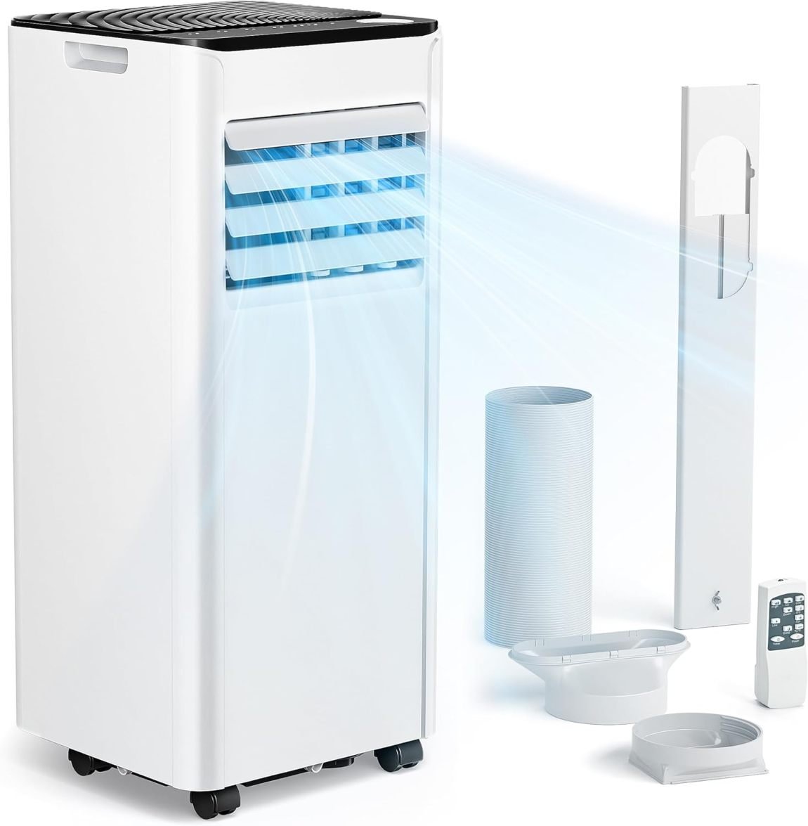 Climatiseur mobile 9000 BTU avec tuyau d’évacuation – 4-en-1, fonctionnement silencieux