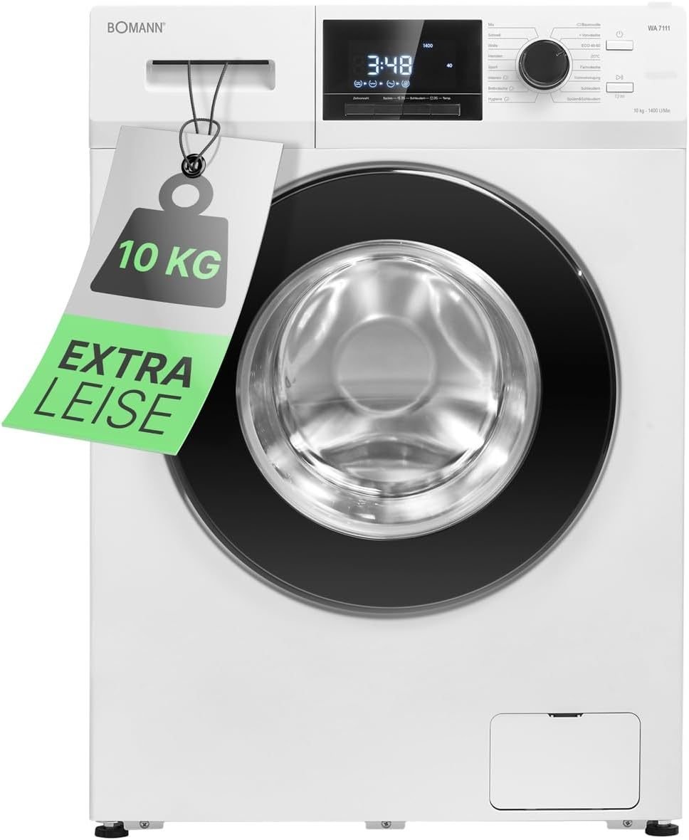 Bomann Lave-linge 10 kg, 1400 tr/min – Garantie moteur 10 ans, inverter silencieux et durable, 15 programmes, départ différé, écran LED, WA 7110