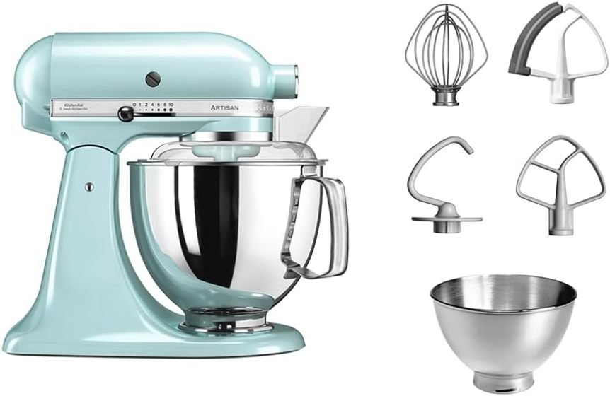 KitchenAid Artisan Robot pâtissier à tête inclinable – 5 accessoires, 2 bols inox, 4,8 L, pistache