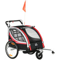 HOMCOM Remorque vélo enfant 2-en-1 convertible poussette – Rouge