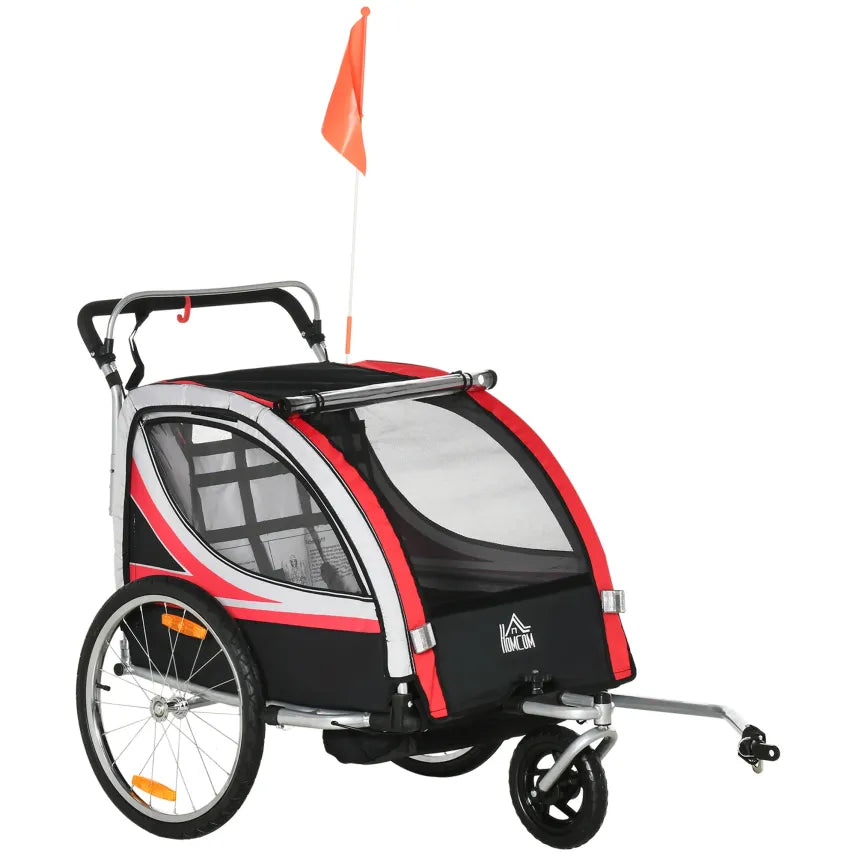 HOMCOM Remorque vélo enfant 2-en-1 convertible poussette – Rouge