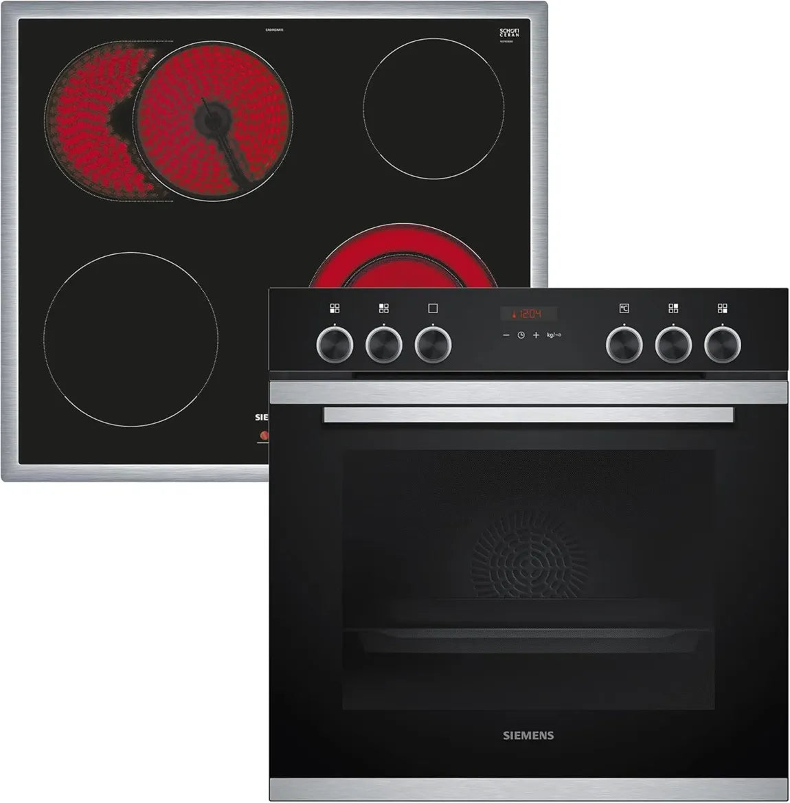 Siemens EQ211KAAB Ensemble four/plaque encastrable iQ300 60 cm – Préchauffage rapide, émail granit brillant, chaleur tournante 3D, zone rôtissoire, noir