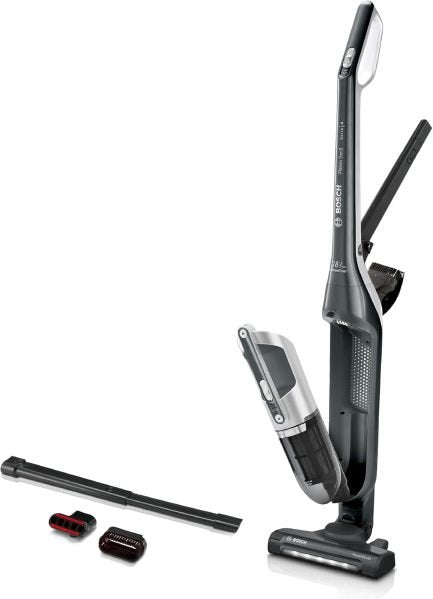 Bosch Flexxo Série 4 BBH32101 Aspirateur sans fil 2-en-1 – Sans sac, forte aspiration, longue autonomie, charge rapide, suceur fentes, tous sols, noir