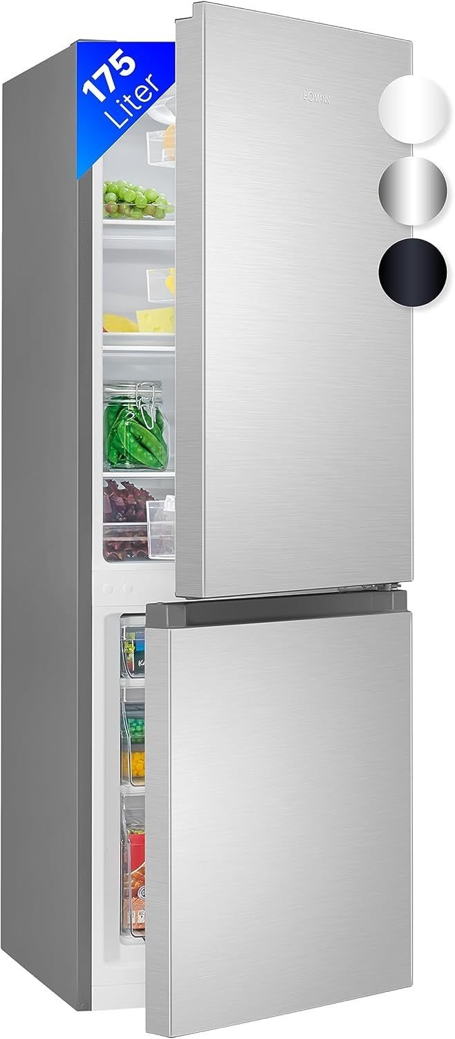 Réfrigérateur-congélateur finition inox – 3 clayettes en verre, 3 tiroirs congélateur, fonctionnement silencieux 39 dB, porte réversible, format gain de place et utilisation simple
