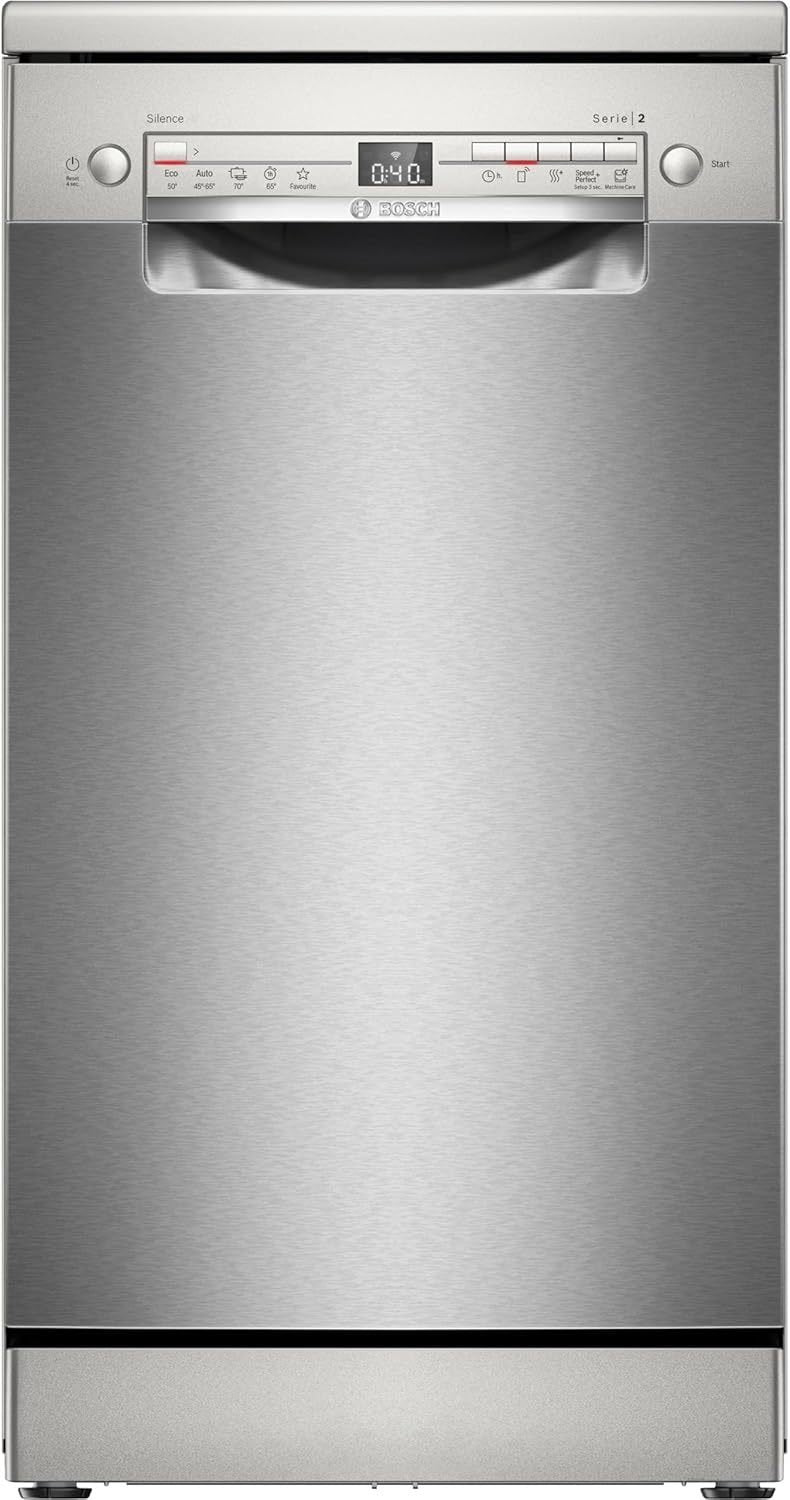 Bosch SPV2IKX10E Série 2 Lave-vaisselle intelligent tout intégrable 45 cm – Panier à couverts, séchage Extra, InfoLight rouge au sol, AquaStop, blanc