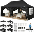 COBIZI Tonnelle pliante 3 × 6 m – Tente de réception étanche et résistante à l’hiver, protection UV, 6 parois latérales et 4 sacs de lestage, noire