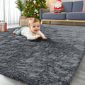 Homaxy – Tapis fluffy à poils longs gris foncé, lavable et antidérapant – 80 x 150 cm