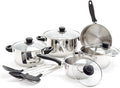 Old Dutch Batterie de cuisine 12 pièces avec couvercles en verre – Inox, poignées noires, compatible induction, gaz et électrique