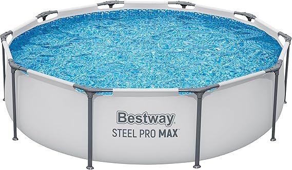 Bestway Steel Pro MAX Piscine tubulaire ronde sans pompe Ø 305 × 76 cm, cadre acier, gris clair