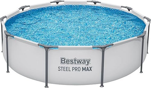 Bestway Steel Pro MAX Piscine tubulaire ronde sans pompe Ø 305 × 76 cm, cadre acier, gris clair