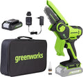 Greenworks Mini-tronçonneuse sans fil 24 V 10 cm (4 pouces) – Batterie 2 Ah, vitesse de chaîne 7,8 m/s, pour branches et travaux de jardin