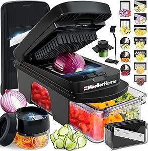 Mueller Ultimate Coupe-légumes 12 lames – Mandoline, spiraliseur, râpe et trancheuse, noir